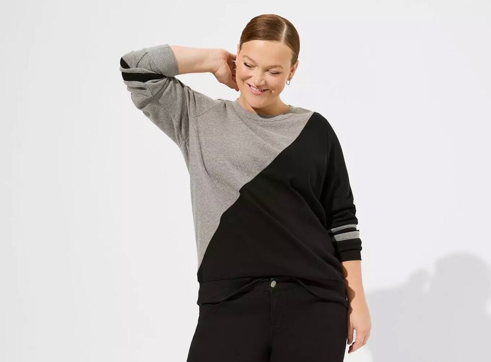 Torrid Colorblock Sweatshirt Grey & Black Varsity Stripe Long Sleeve Size 1(1X)